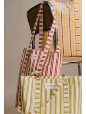 Free with $125 order, Sézane cotton tote, striped, burgundy & cream, never used